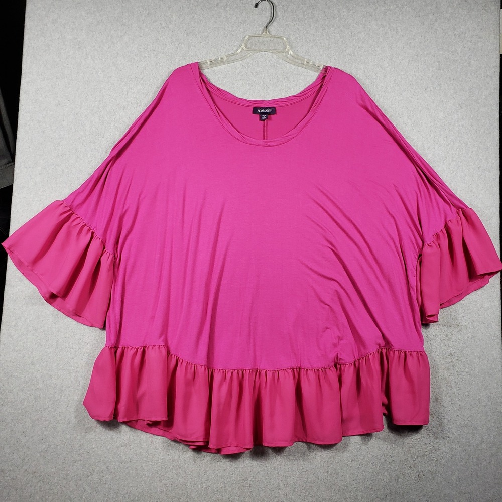 Roaman's Women 4X‎ Pink Ruffle Bell Sleeve Knit Tunic Top Romantic Coquette Soft